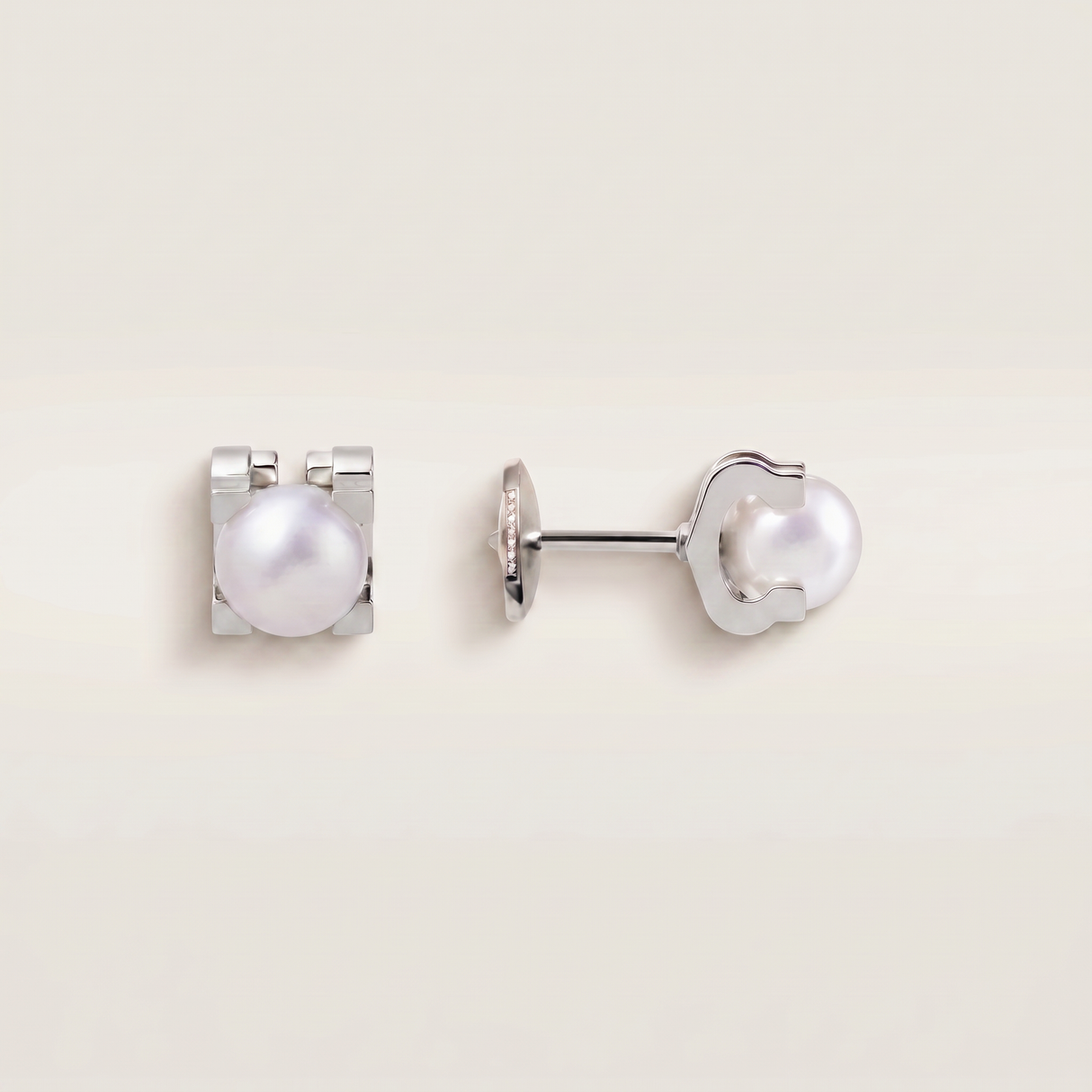 C Shaped Pearl Stud Earrings