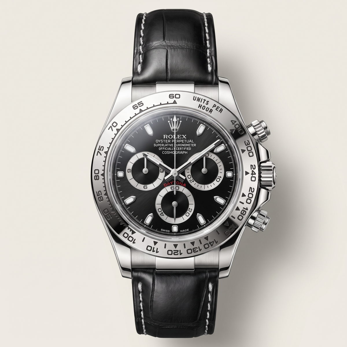 Chronograph Daytona Black Dial Black Leather Strap Automatic Watch
