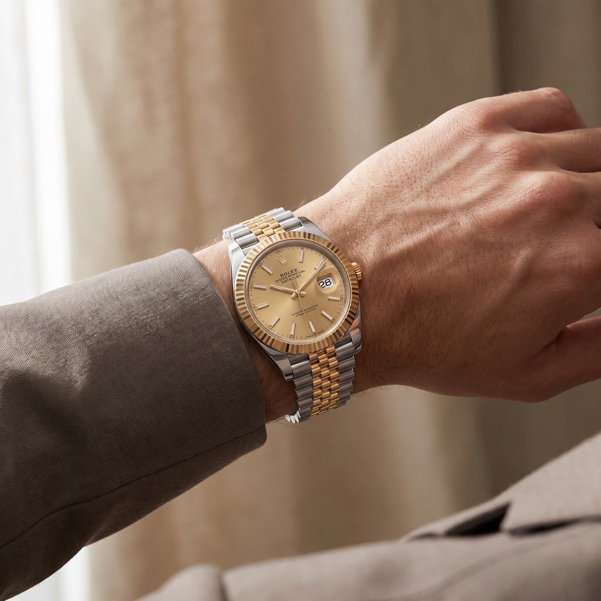 Datejust Champagne Dial Stainless Steel Yellow Gold Automatic Men's Watch