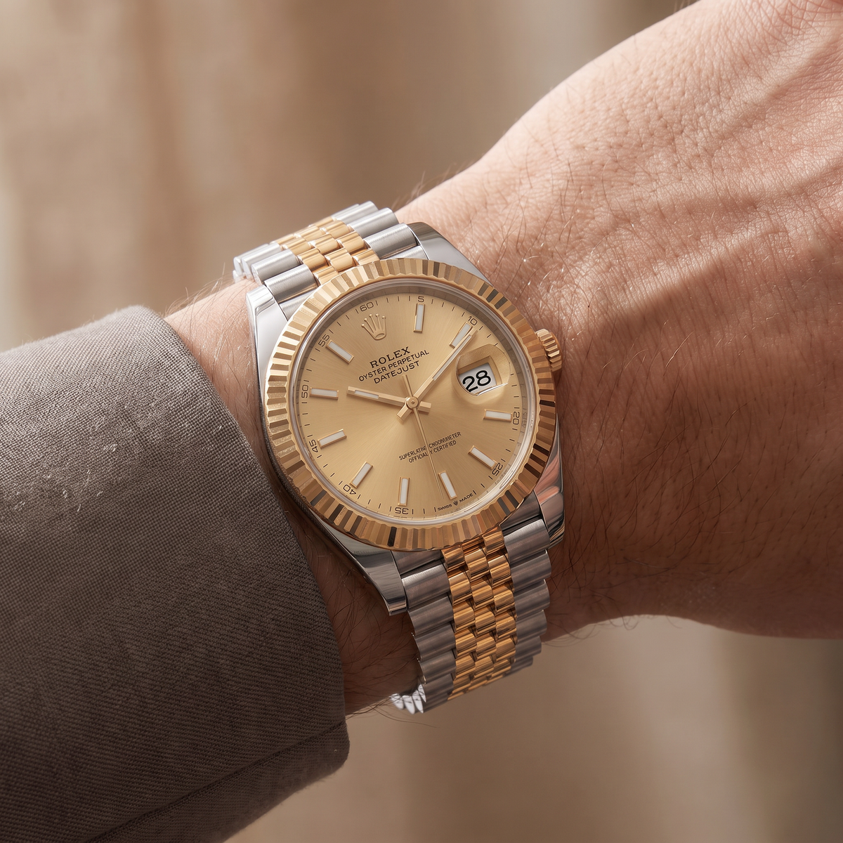 Datejust Champagne Dial Stainless Steel Yellow Gold Automatic Men's Watch