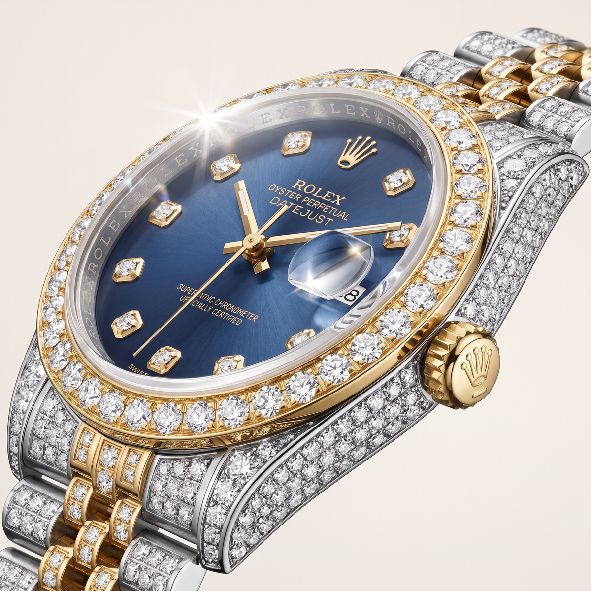 Datejust Custom Dark Blue Dial Full-Pave Watch