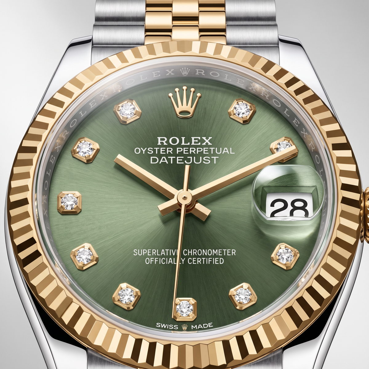 Datejust Olive Green Diamond Dial Yellow Gold Watch