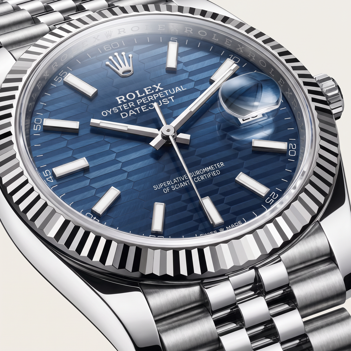 Datejust Oystersteel Bright Blue Fluted Dial Men's Watch