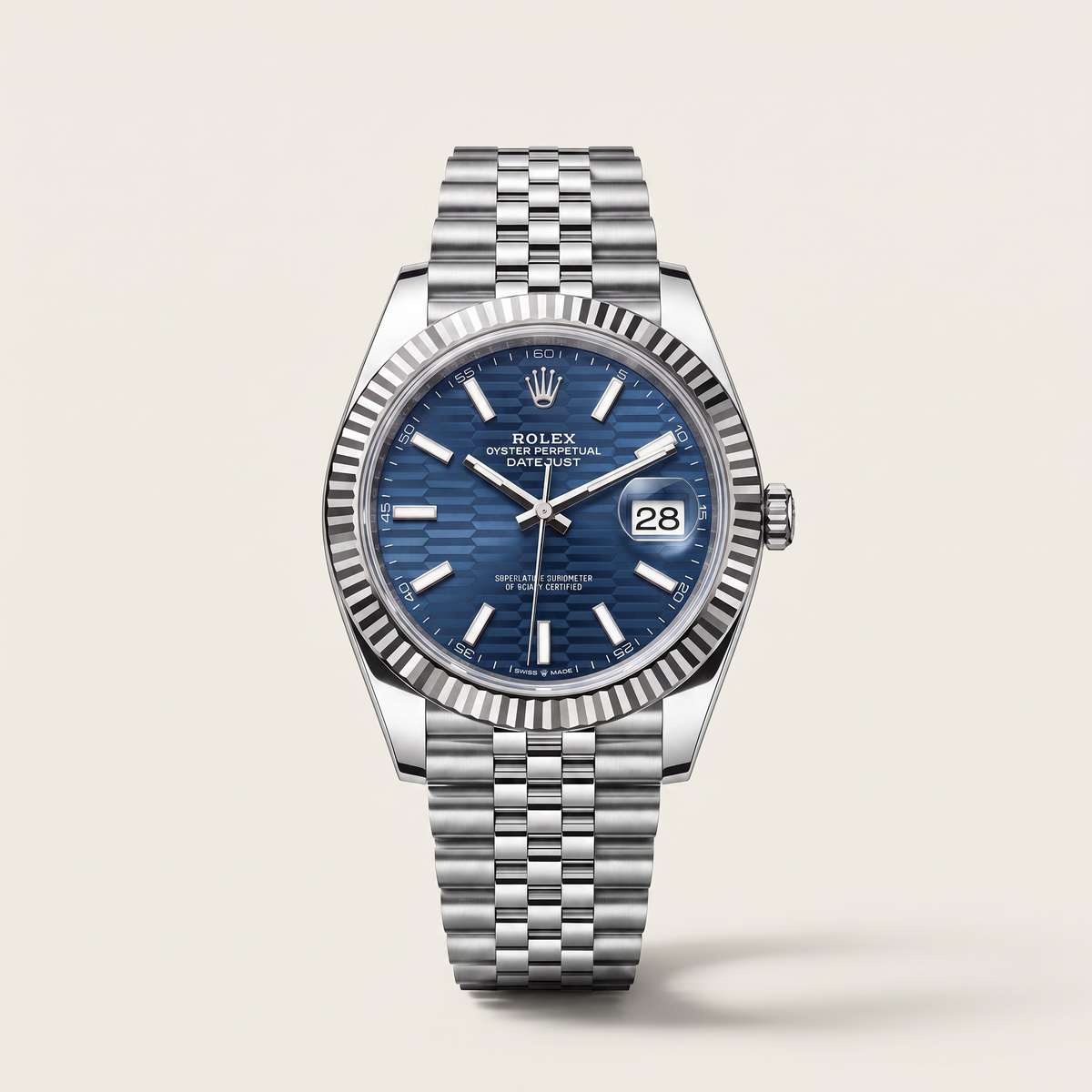 Datejust Oystersteel Bright Blue Fluted Dial Men's Watch