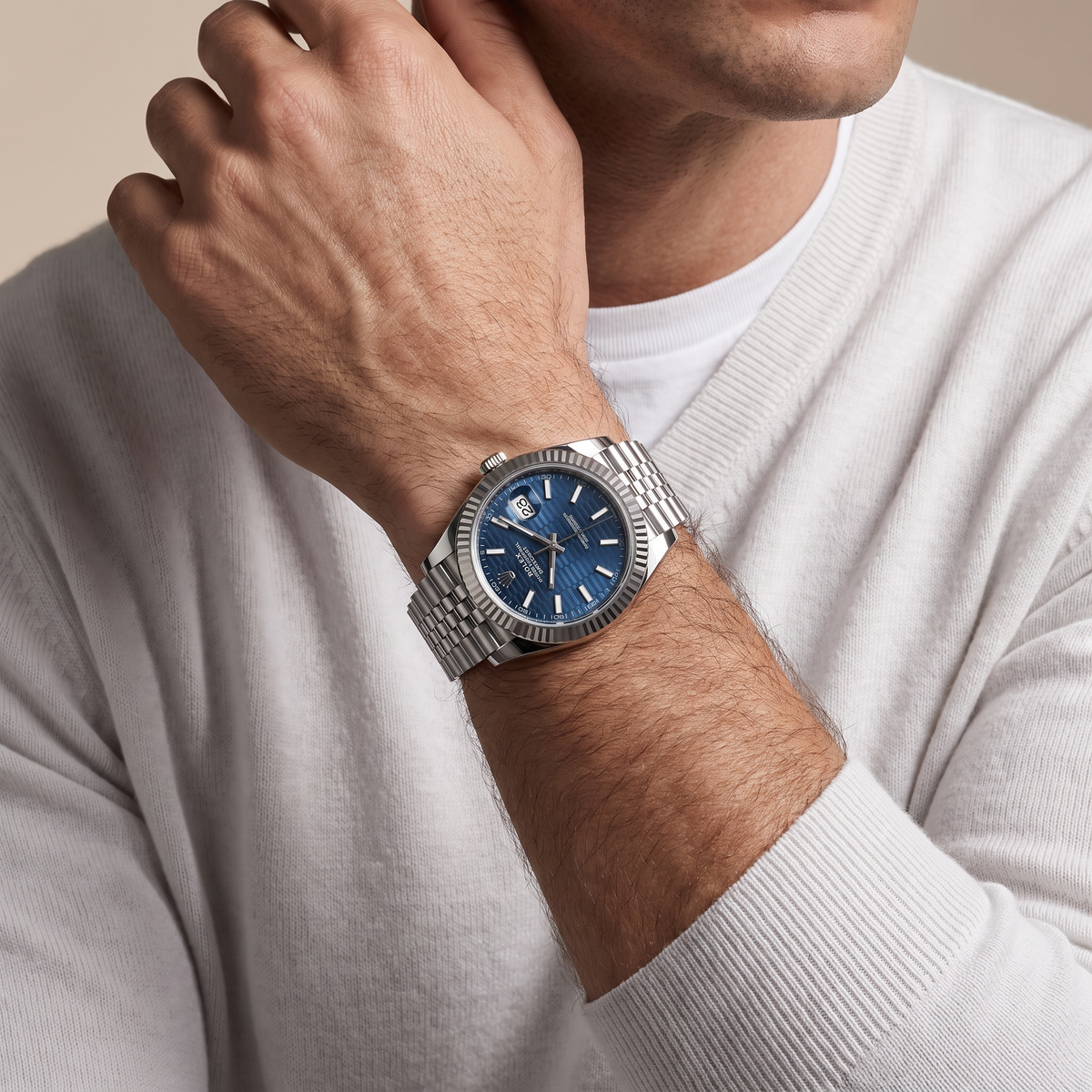 Datejust Oystersteel Bright Blue Fluted Dial Men's Watch