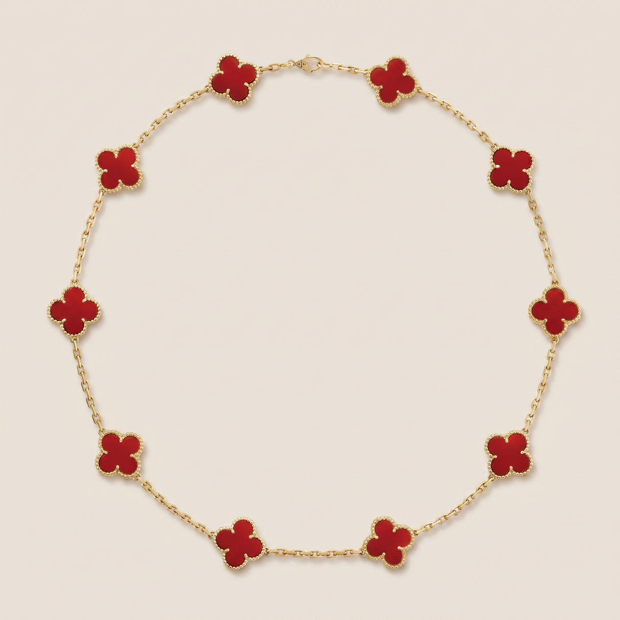 Vintage Alhambra Red Carnelian 10 Motifs Necklace