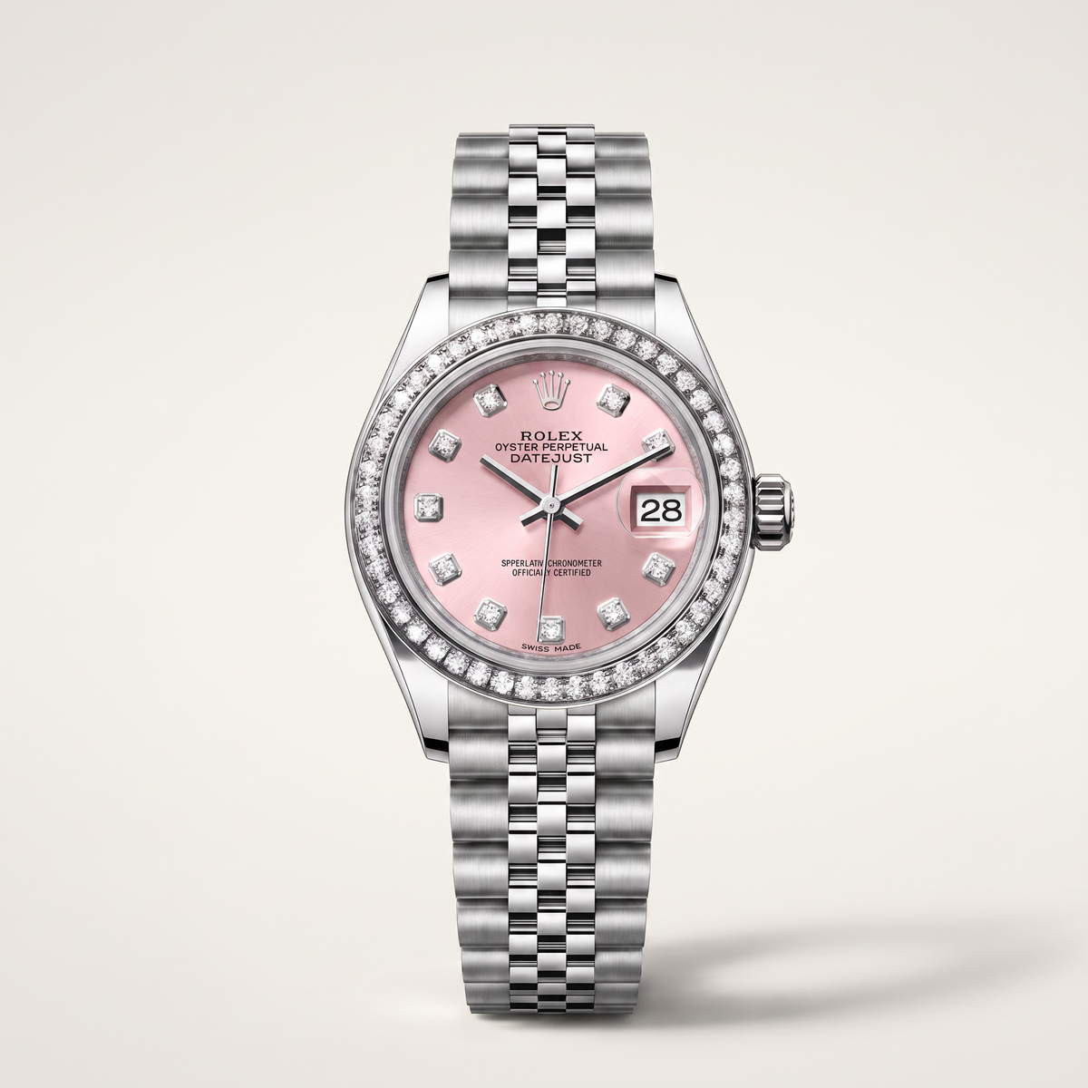 Lady-Datejust Pink Diamond Dial And Bezel Women's Watch