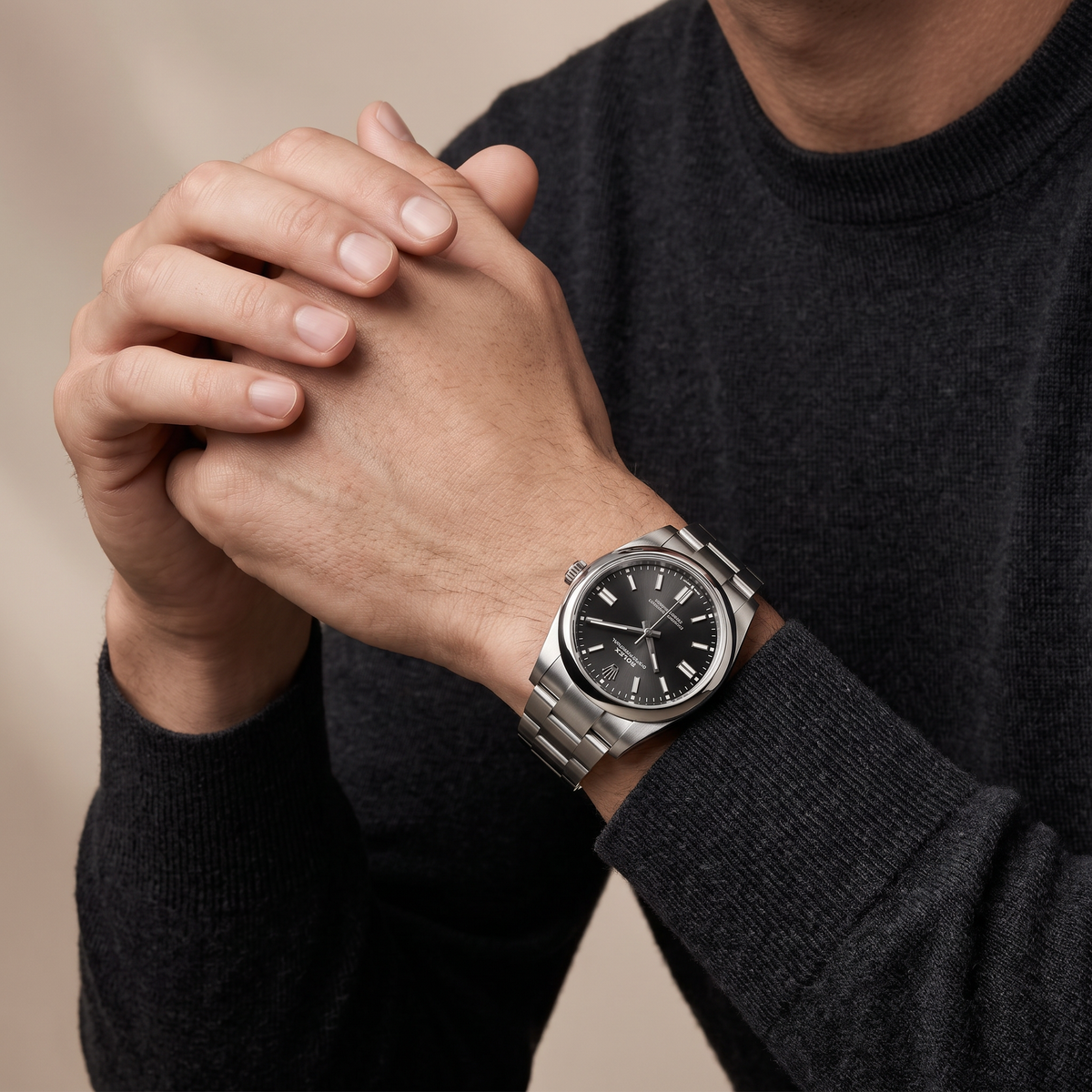 Oyster Perpetual Black Dial And Smooth Bezel Automatic Watch