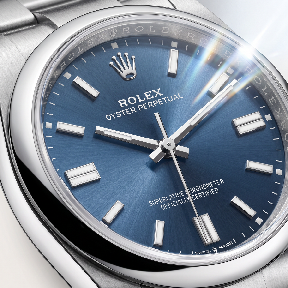 Oyster Perpetual Bright Blue Dial And Smooth Bezel Automatic Watch