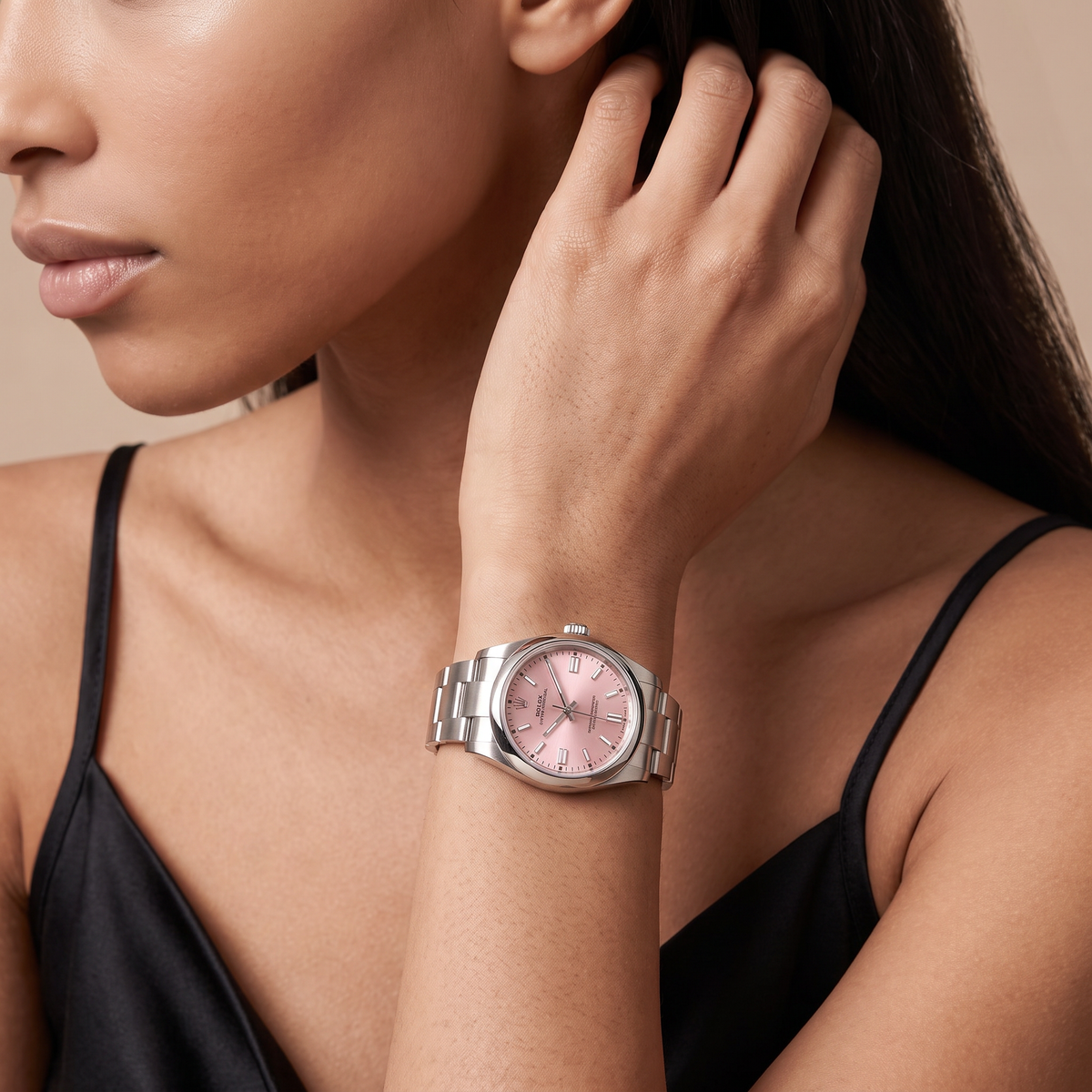 Oyster Perpetual Pink Dial And Smooth Bezel Women’s Watch