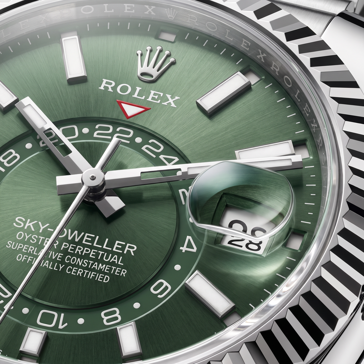 Sky-Dweller Green Dial Fluted Bezel Automatic Men's Watch