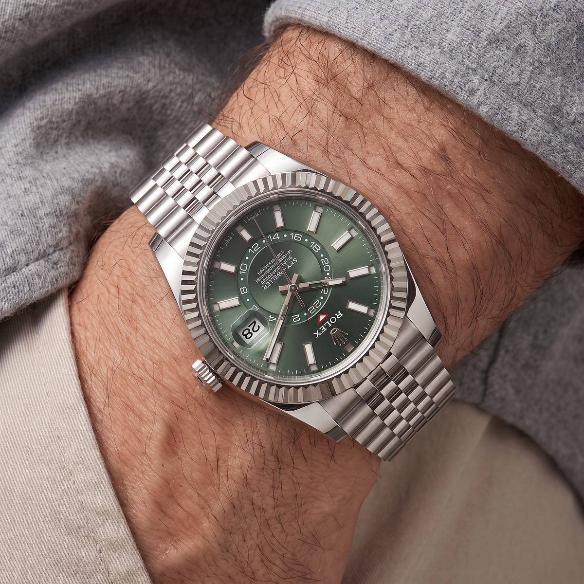 Sky-Dweller Green Dial Fluted Bezel Automatic Men's Watch