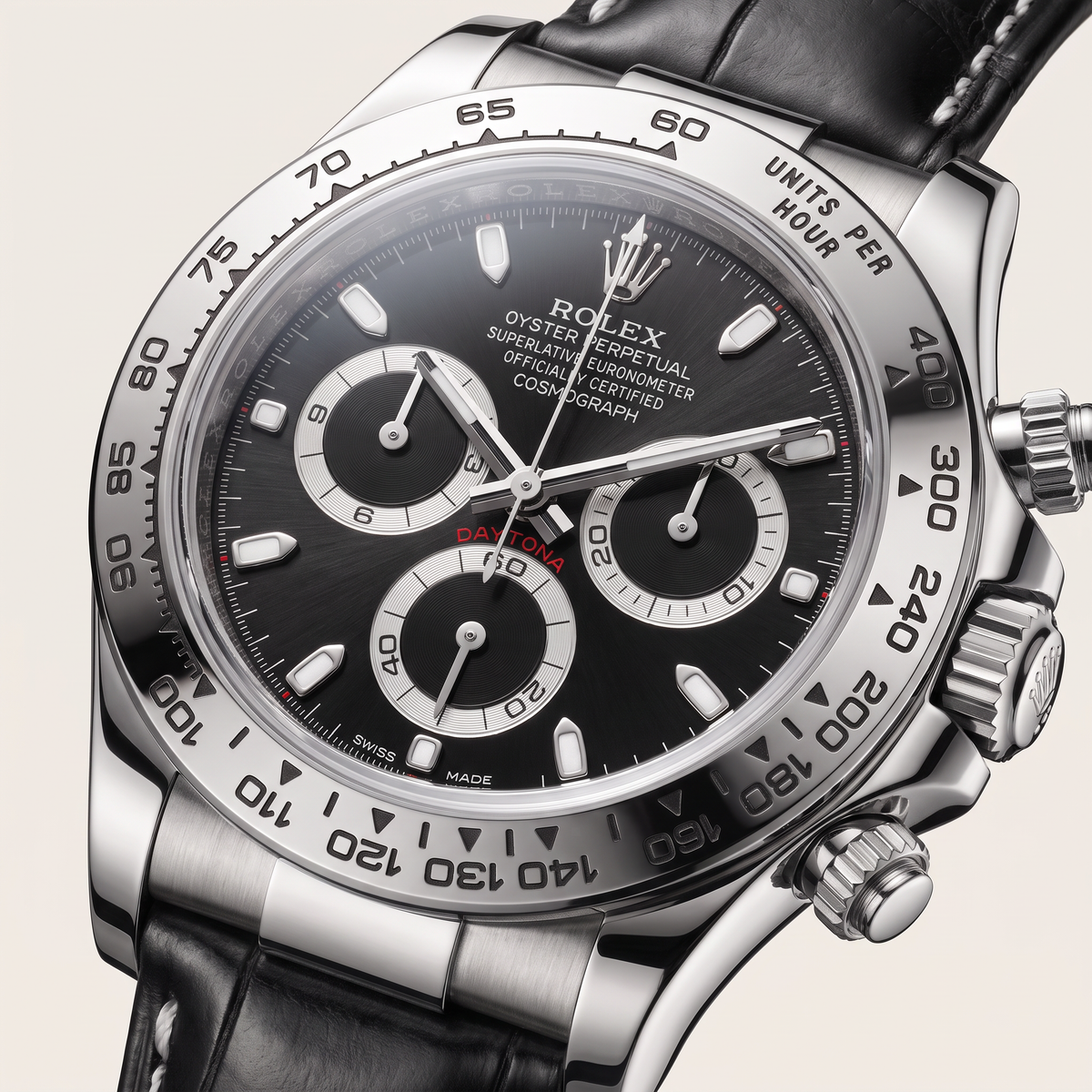 Chronograph Daytona Black Dial Black Leather Strap Automatic Watch