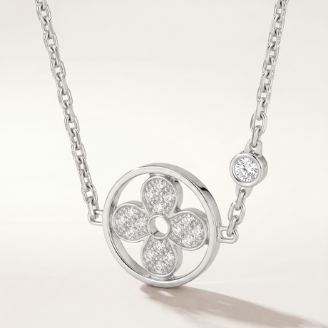 Color Blossom Pavé Diamonds Flower Pendant Necklace