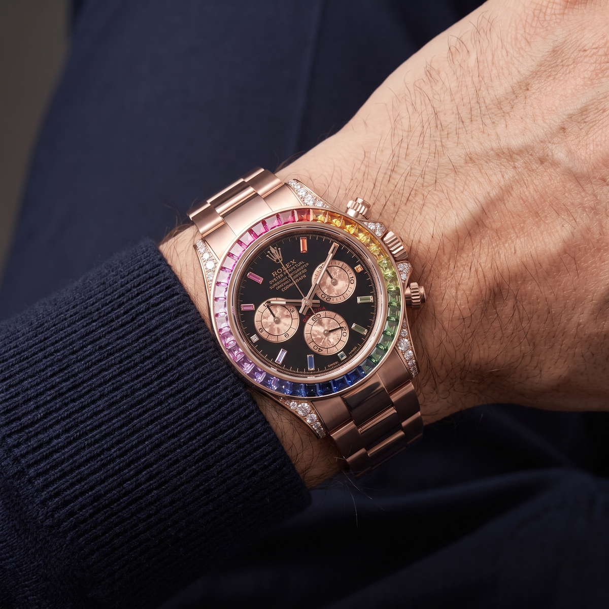 Cosmograph Daytona 116595 Rainbow Everose Ultimate Black Dial Automatic Men's Watch
