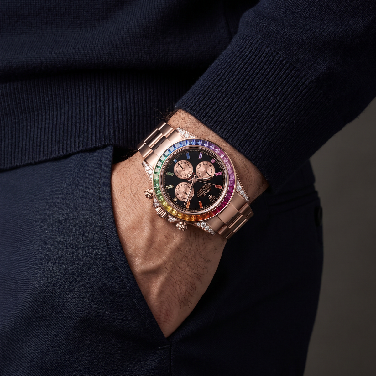 Cosmograph Daytona 116595 Rainbow Everose Ultimate Black Dial Automatic Men's Watch