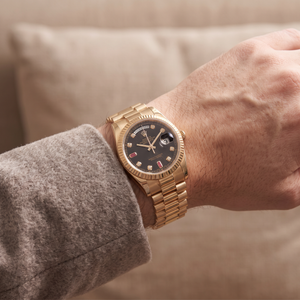 Datejust Black Red Stone Dial Yellow Gold President Automatic Watch