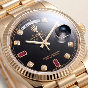 Datejust Black Red Stone Dial Yellow Gold President Automatic Watch
