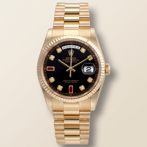 Datejust Black Red Stone Dial Yellow Gold President Automatic Watch