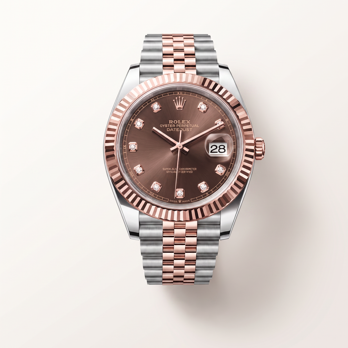 Datejust Chocolate Diamond Dial Fluted Bezel Two Tone Everose Gold Jubilee Bracelet Watch