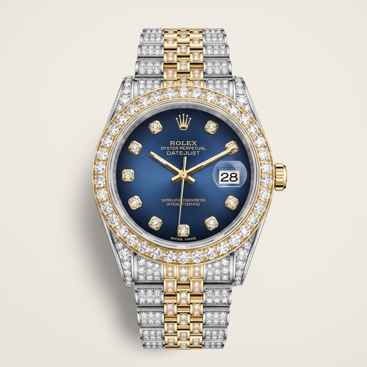 Datejust Custom Dark Blue Dial Full-Pave Watch