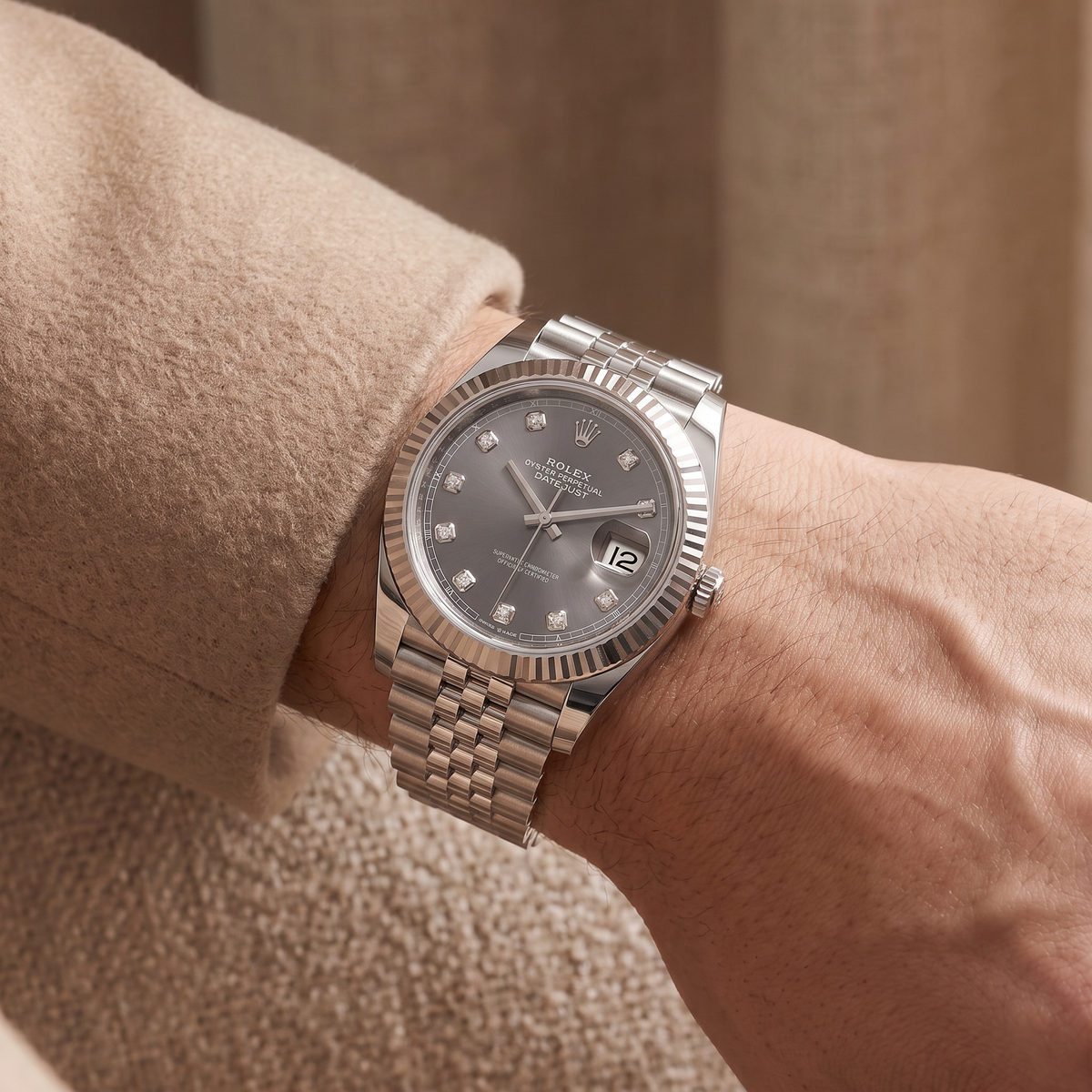 Datejust Dark Grey And Diamonds Dial Stainless Steel Automatic Men's Watch