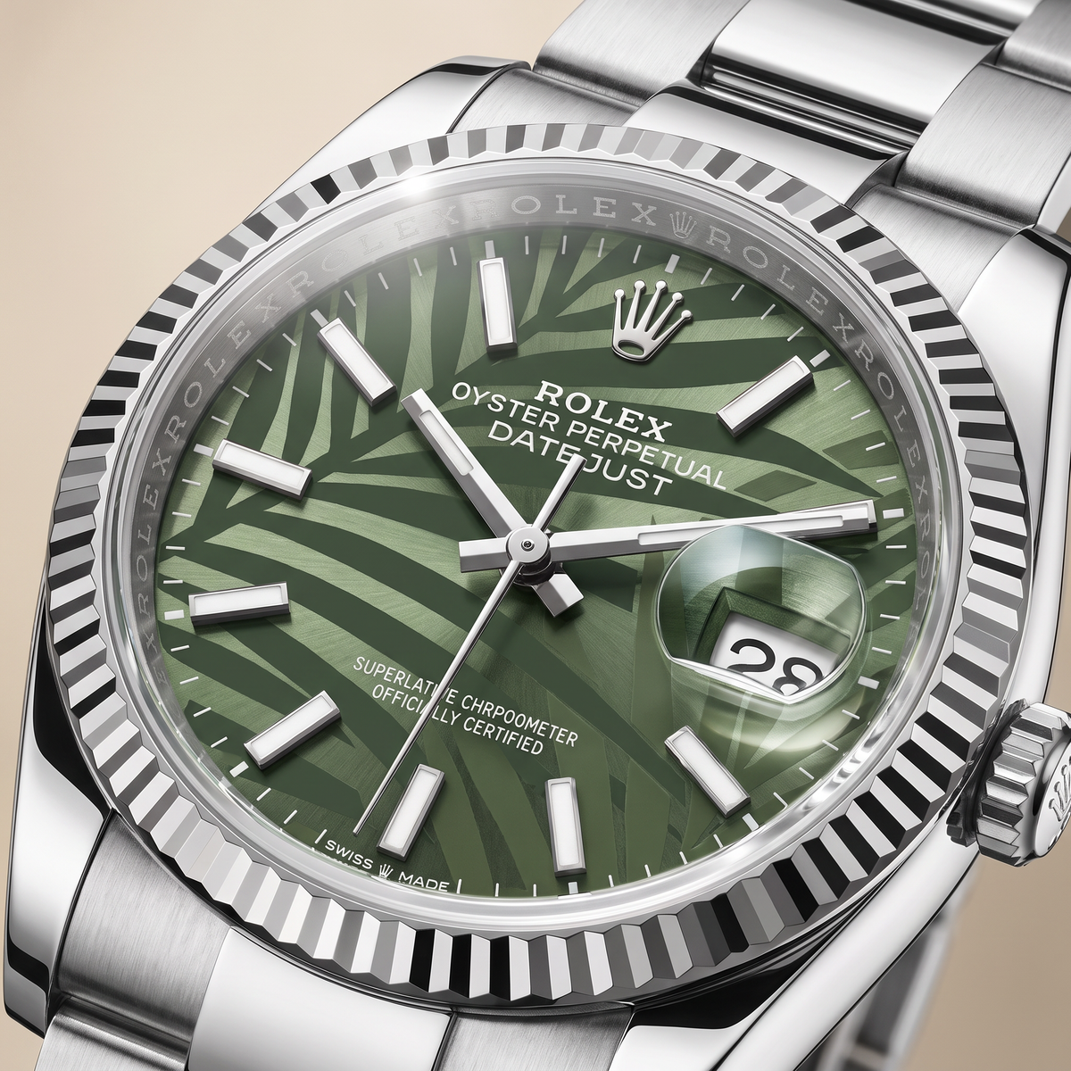 Datejust Green Palm Dial Stainless Steel Automatic Watch