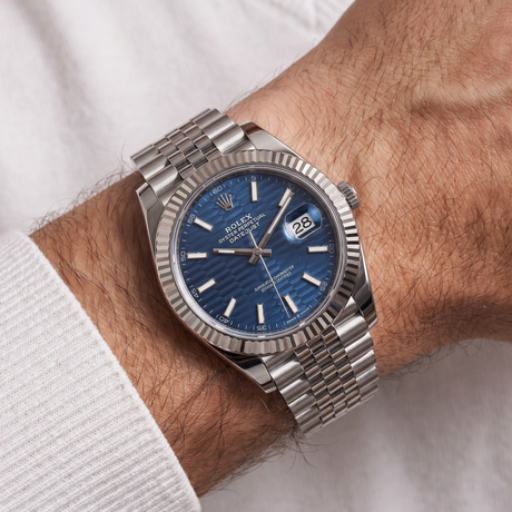 Datejust Oystersteel Bright Blue Fluted Dial Men's Watch