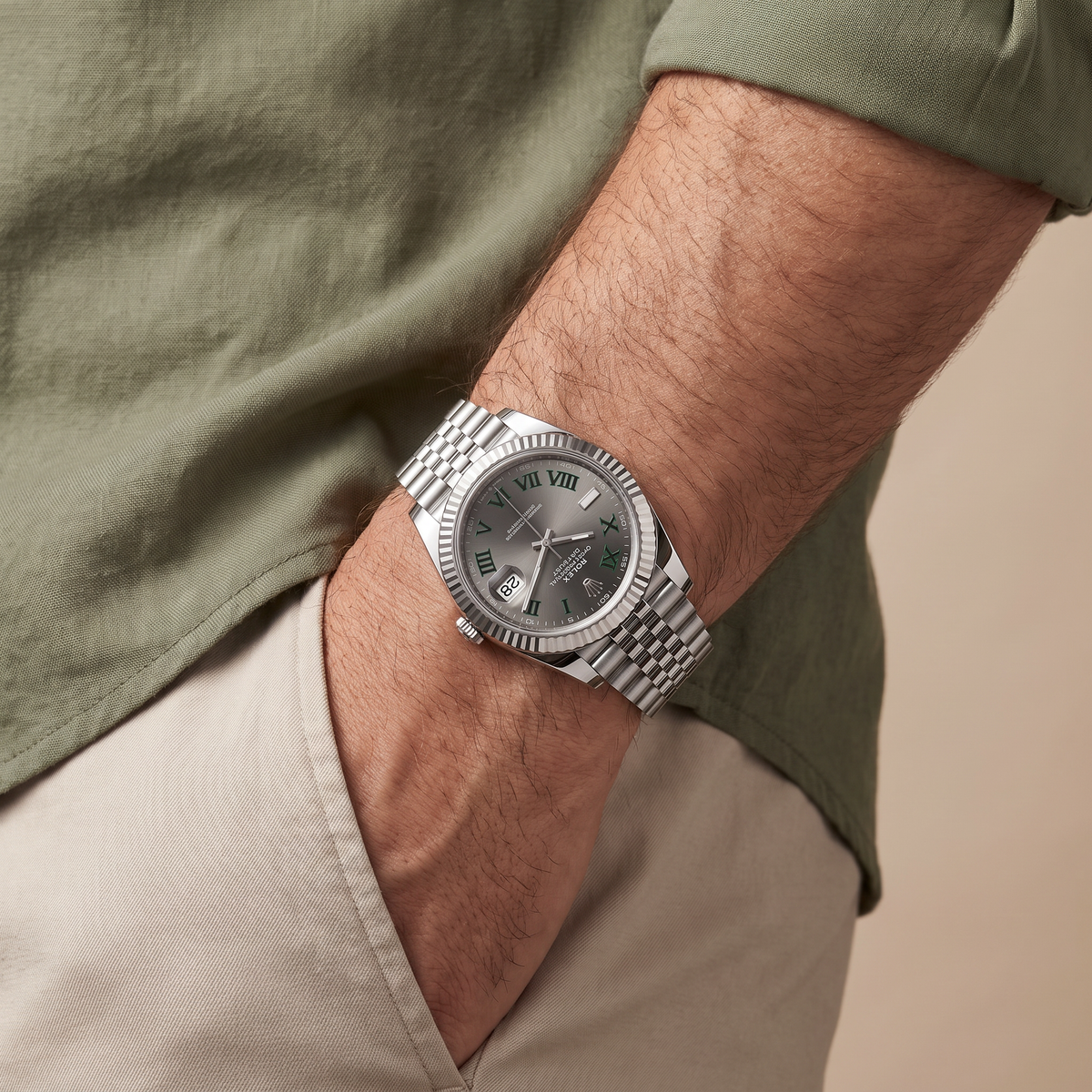 Datejust Stainless Steel Slate Dial Oyster Men's Watch