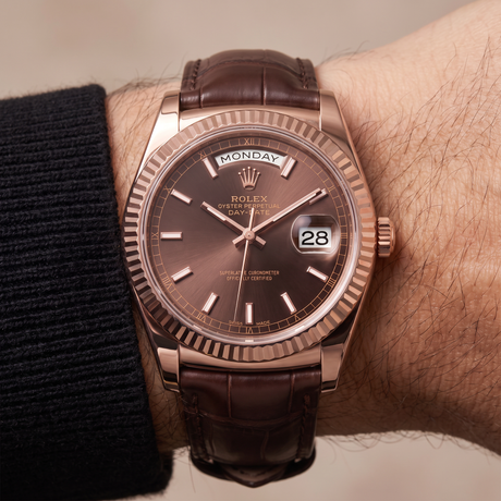 Day-date Everose Gold  President Chocolate Dial Leather Strap Men’s Watch
