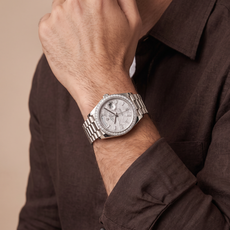 Day-Date White Gold Meteorite Diamond Dial Men's Watch