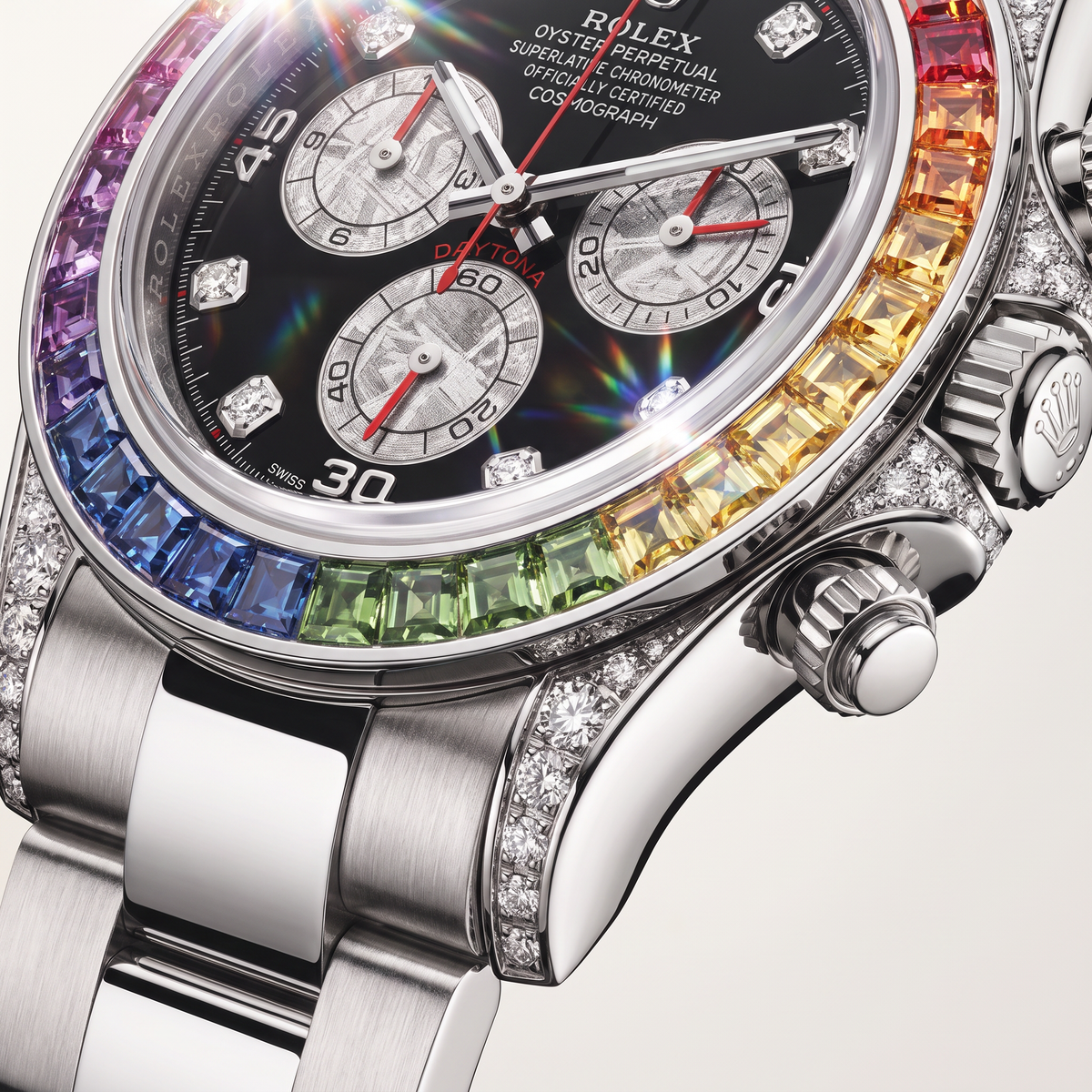 Daytona Rainbow White Gold Black Diamond Dial Sapphire Bezel Men's Watch