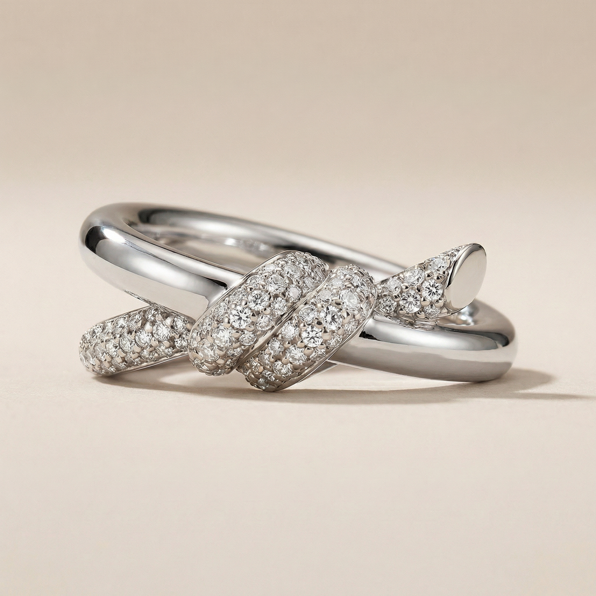 Knot Double Row Pavé Diamonds Ring