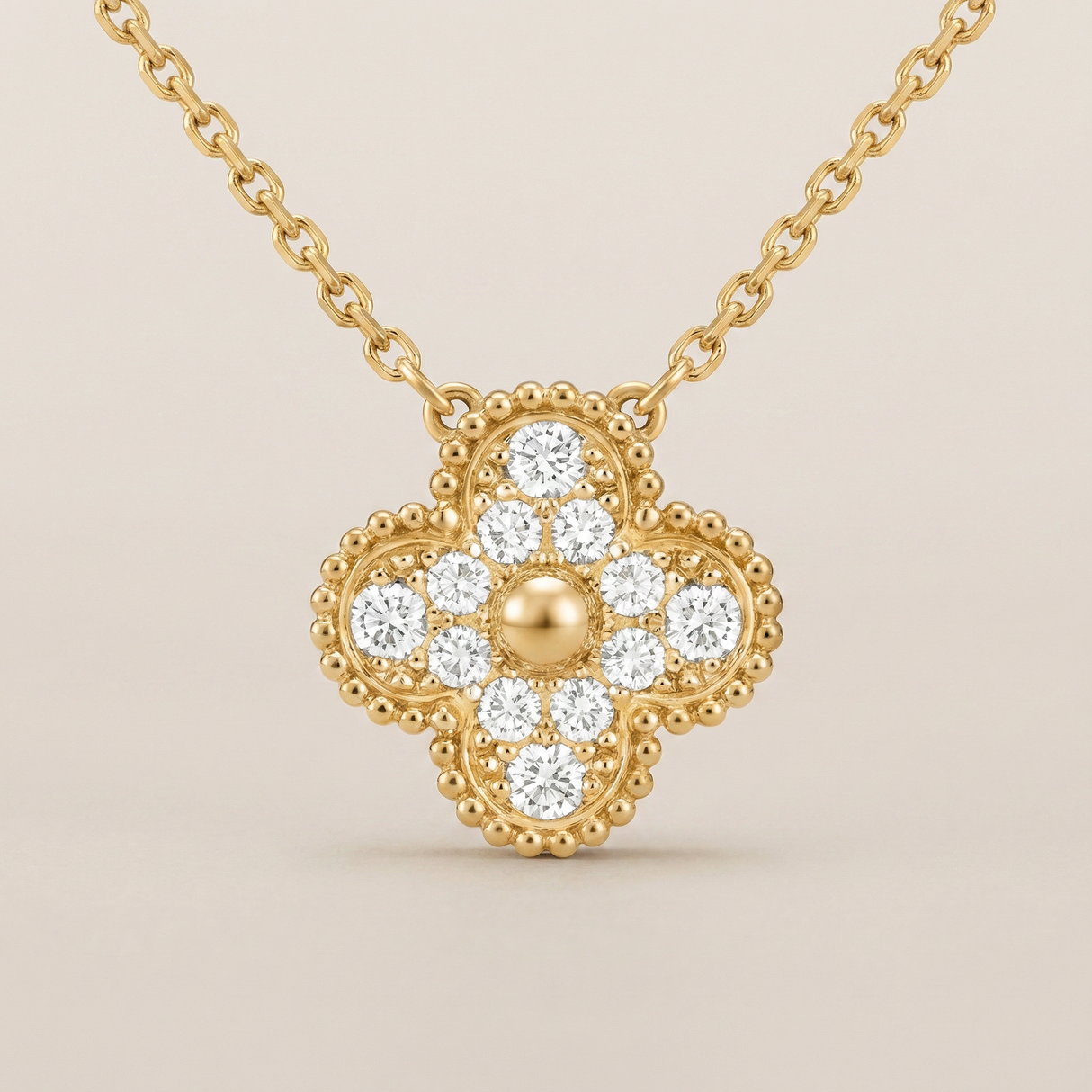 Sweet Alhambra Pavé Diamond Clover Necklace
