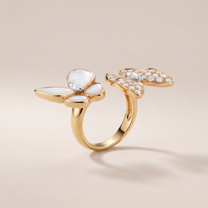 Two Butterfly Between The Finger Pearl Pavé Ring