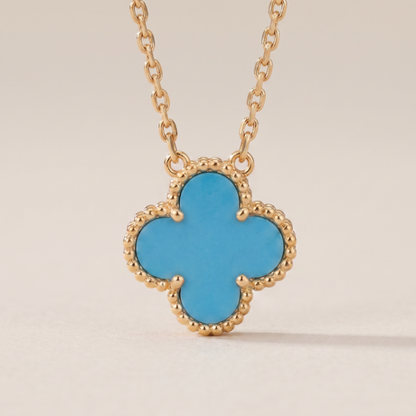 Vintage Alhambra Blue Agate Pendant Necklace