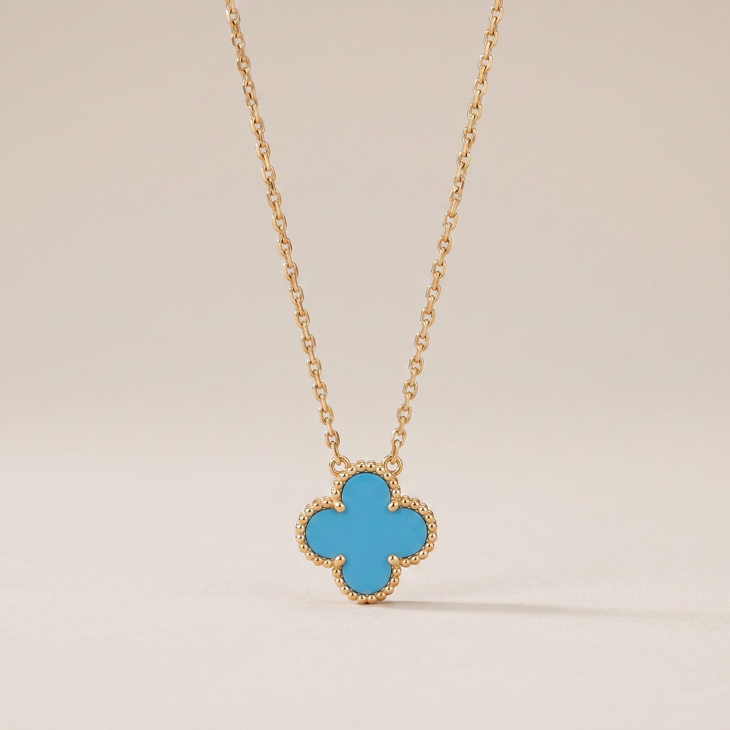 Vintage Alhambra Blue Agate Pendant Necklace