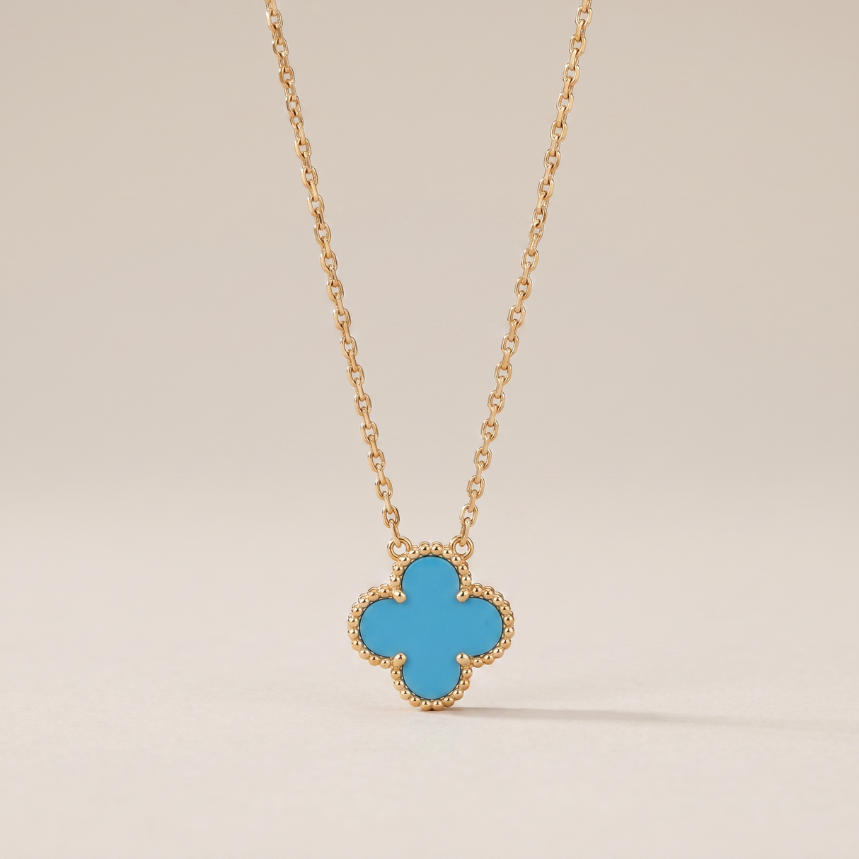 Vintage Alhambra Blue Agate Pendant Necklace