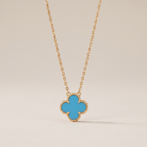 Vintage Alhambra Blue Agate Pendant Necklace
