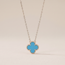 Vintage Alhambra Blue Agate Pendant Necklace
