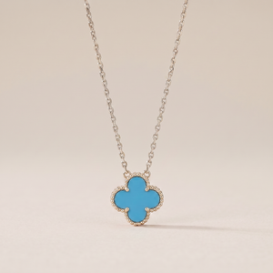 Vintage Alhambra Blue Agate Pendant Necklace