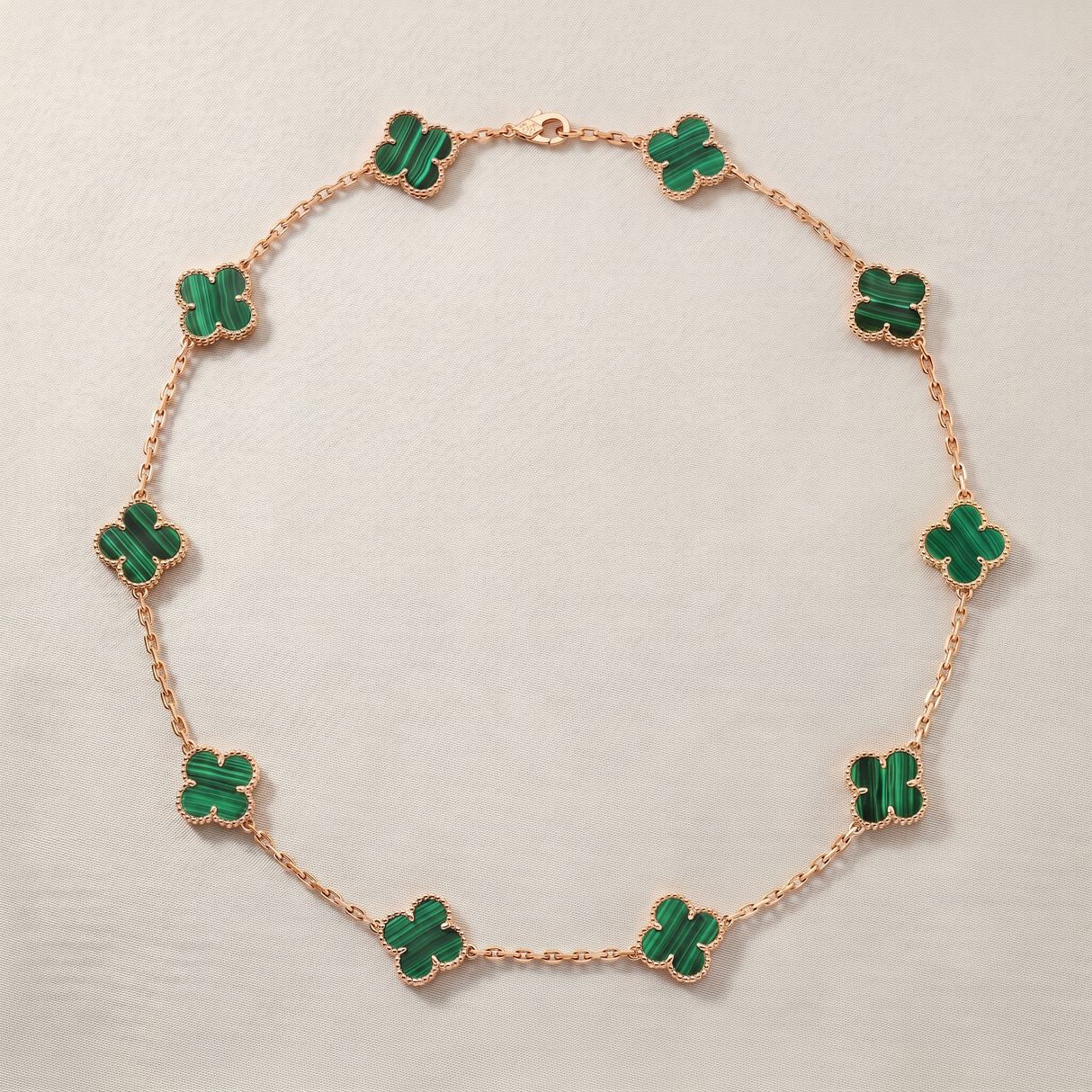 Vintage Alhambra Malachite 10 Motifs Necklace