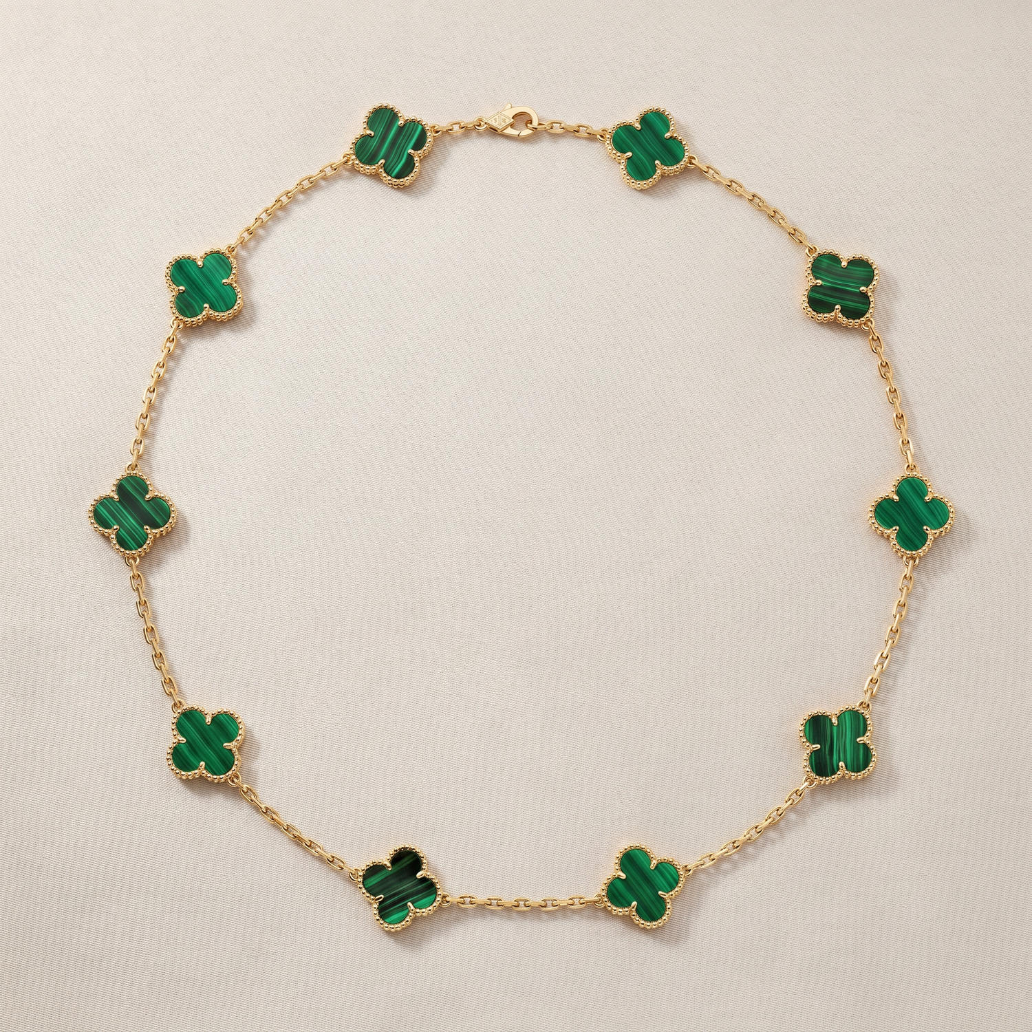 Vintage Alhambra Malachite 10 Motifs Necklace