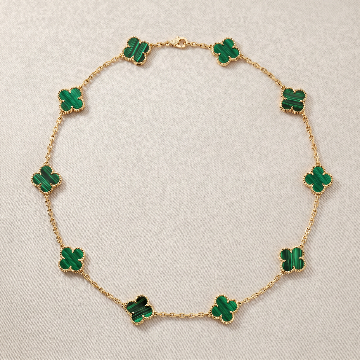 Vintage Alhambra Malachite 10 Motifs Necklace