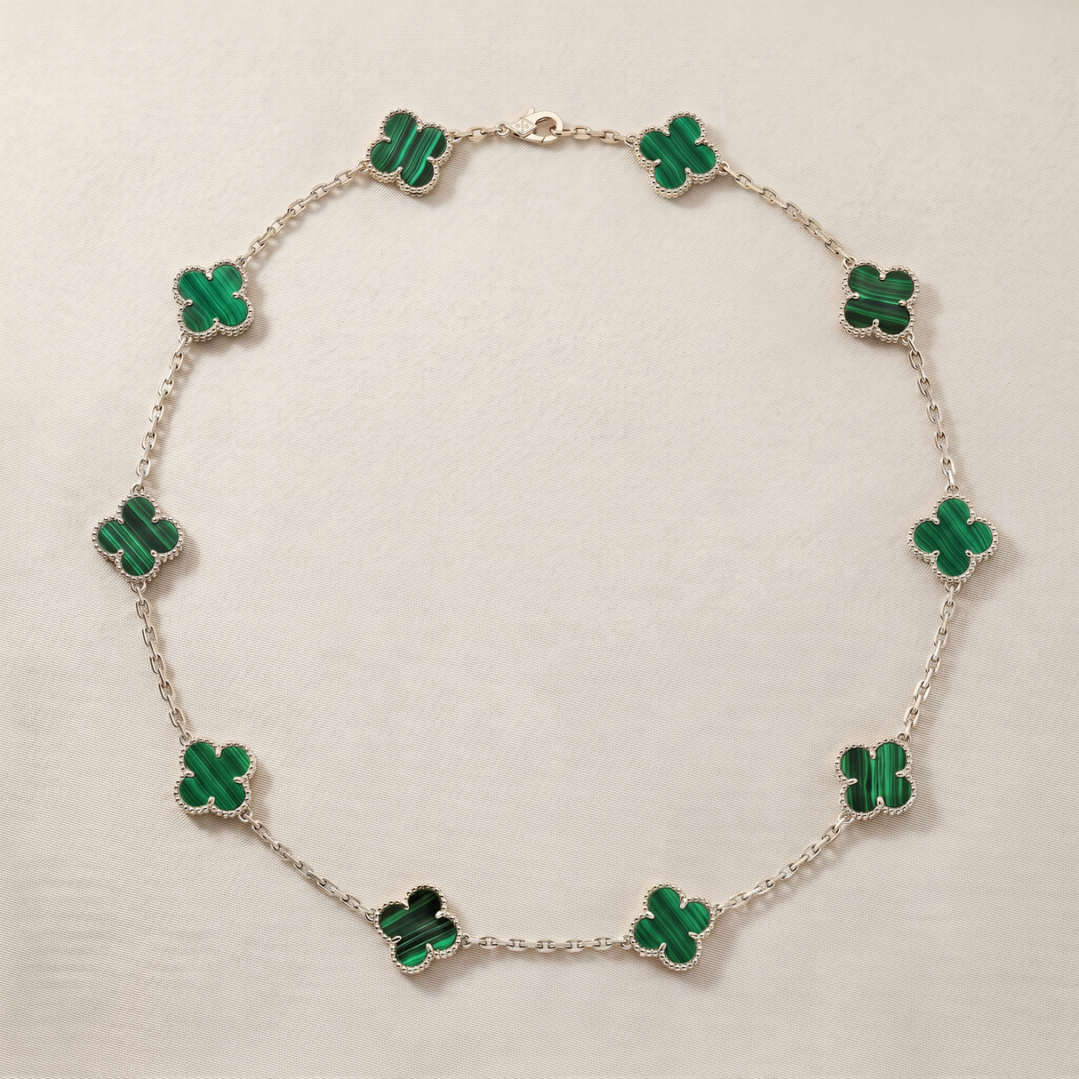 Vintage Alhambra Malachite 10 Motifs Necklace