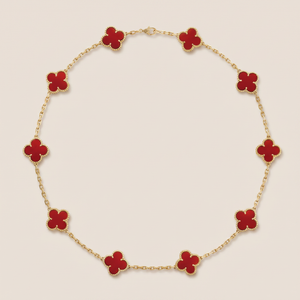 Vintage Alhambra Red Carnelian 10 Motifs Necklace