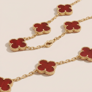 Vintage Alhambra Red Carnelian 10 Motifs Necklace