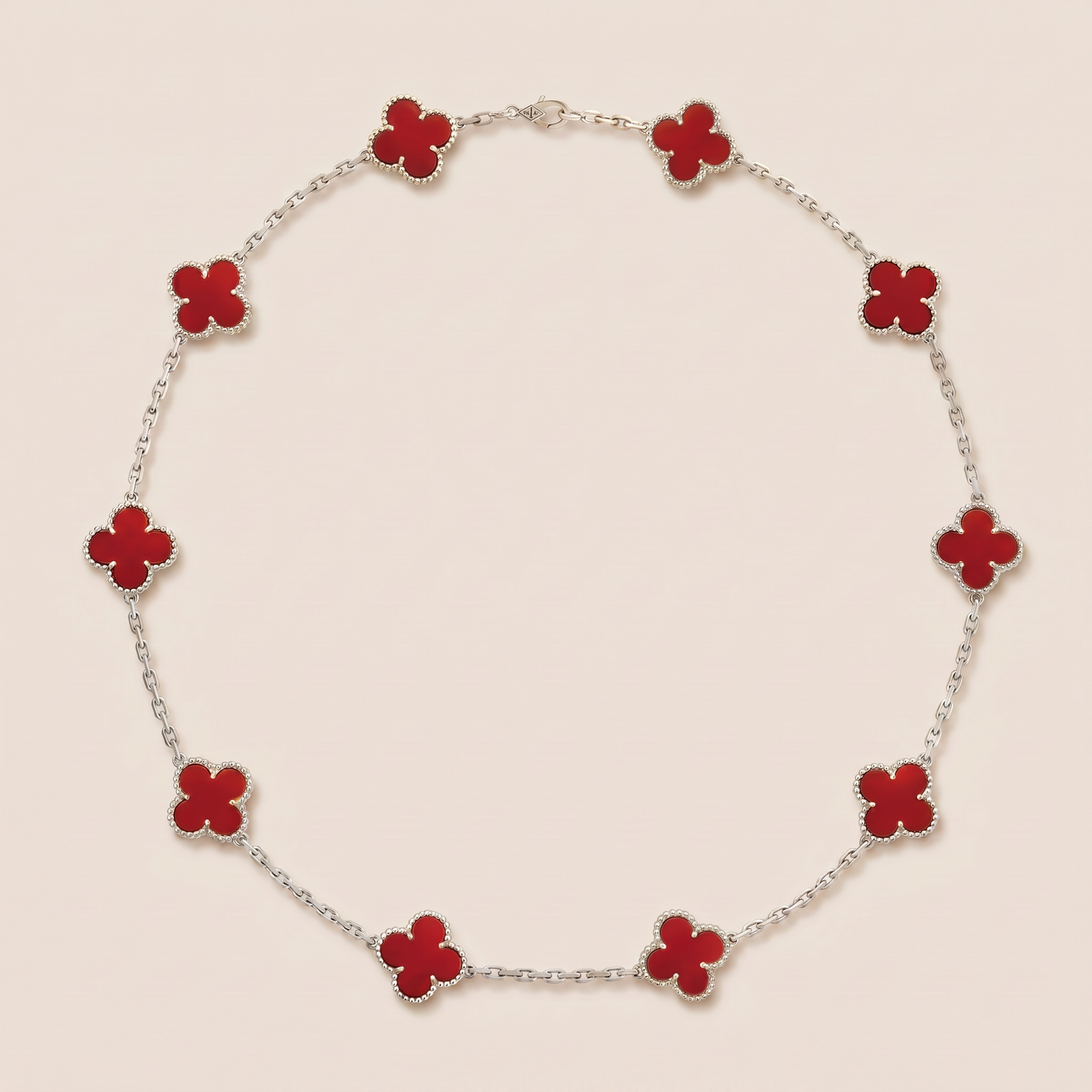 Vintage Alhambra Red Carnelian 10 Motifs Necklace