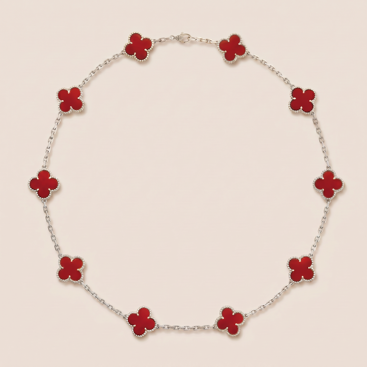 Vintage Alhambra Red Carnelian 10 Motifs Necklace
