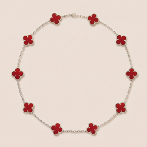 Vintage Alhambra Red Carnelian 10 Motifs Necklace